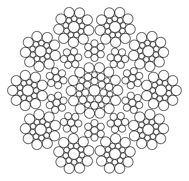 Kiswire Hyele 10 cross-section: ten outer strands with filler wires over a parallel wire rope core